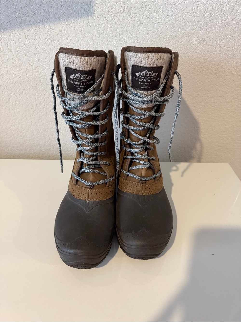 The North Face Women's Brown & Cream Insulated Lace-Up Winter Boots